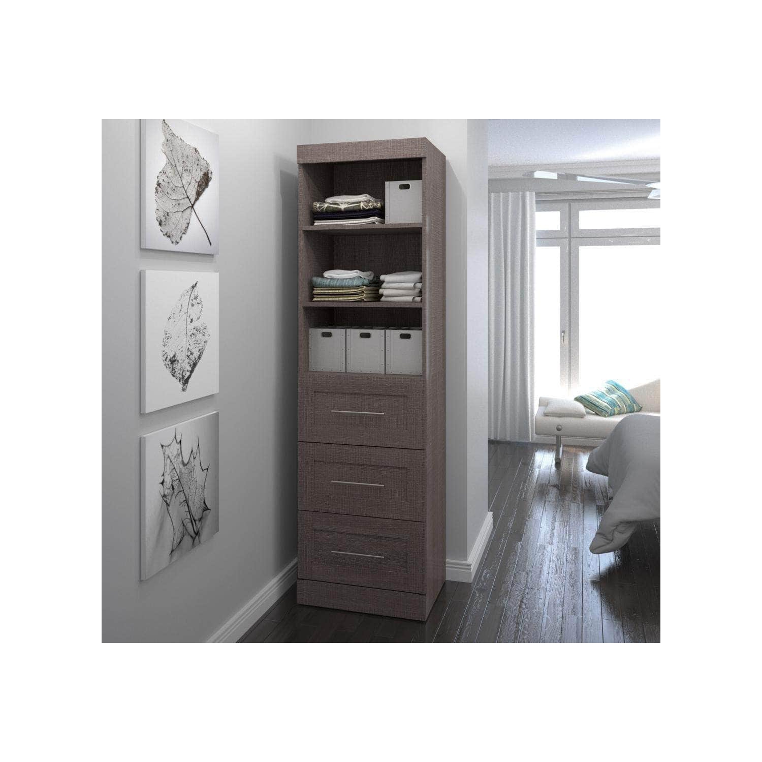 Pur 25” Storage Unit with 3 Drawers - Bark Grey