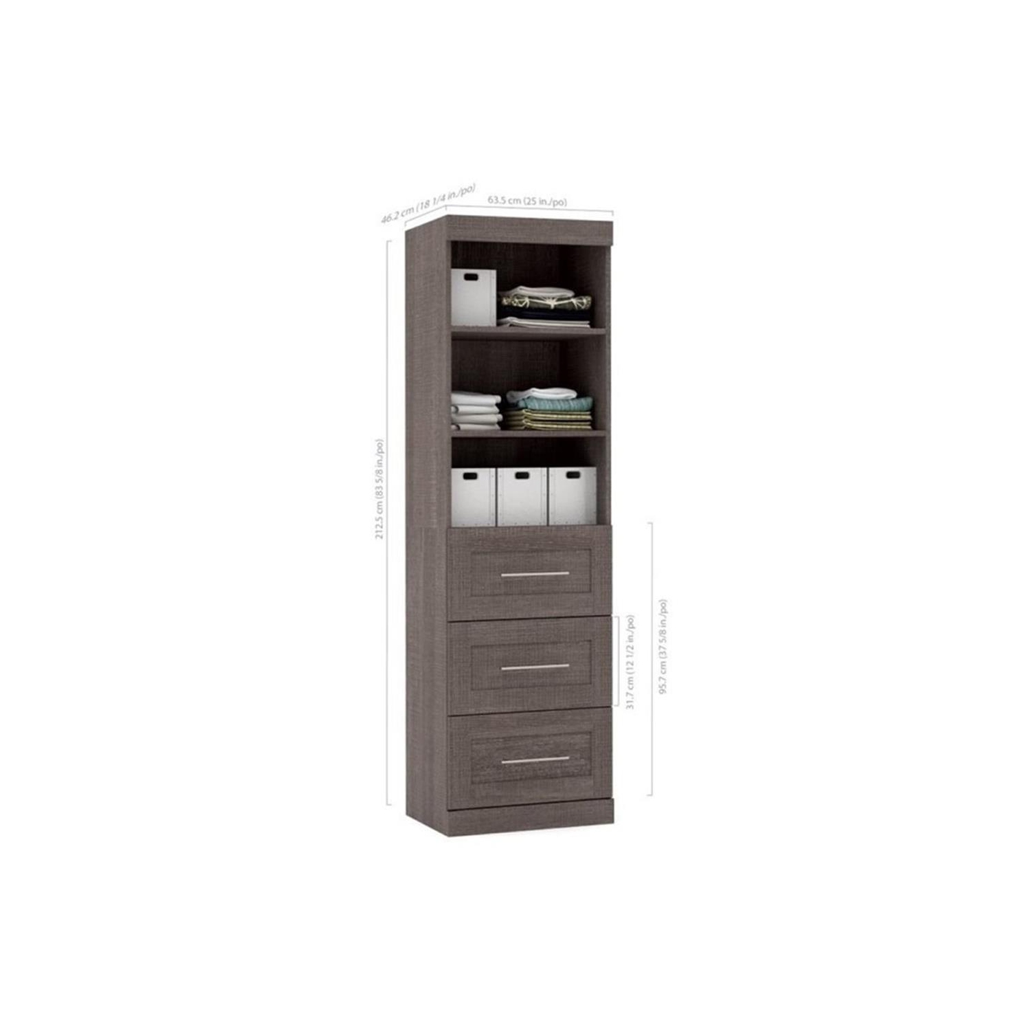 Pur 25” Storage Unit with 3 Drawers - Bark Grey