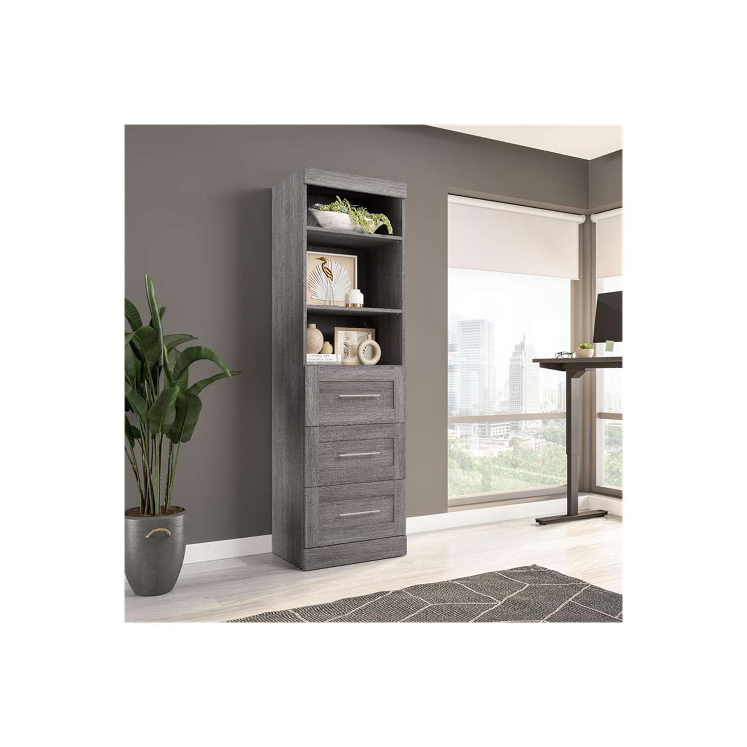Pur 25” Storage Unit with 3 Drawers - Bark Grey