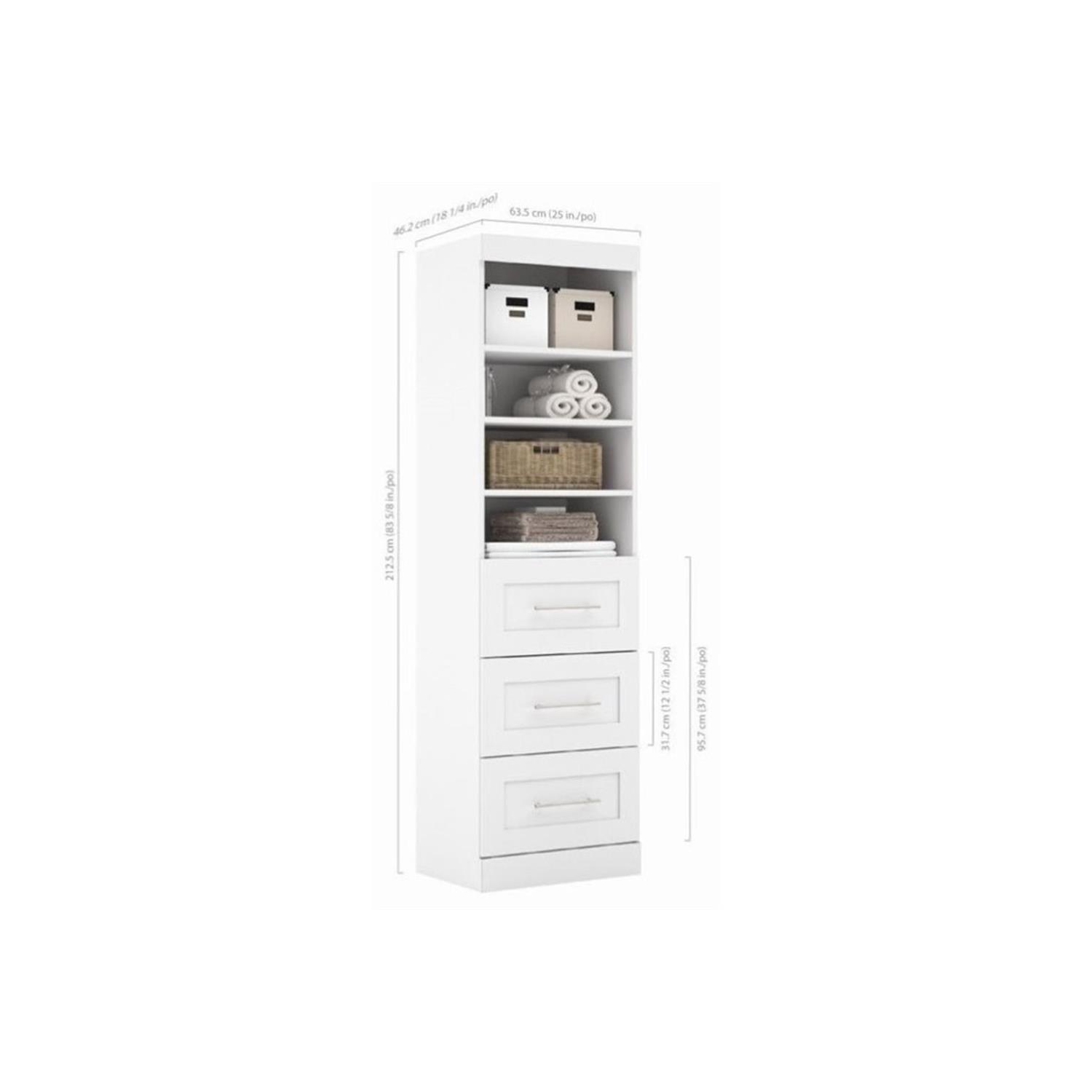 Pur 25” Storage Unit with 3 Drawers - White