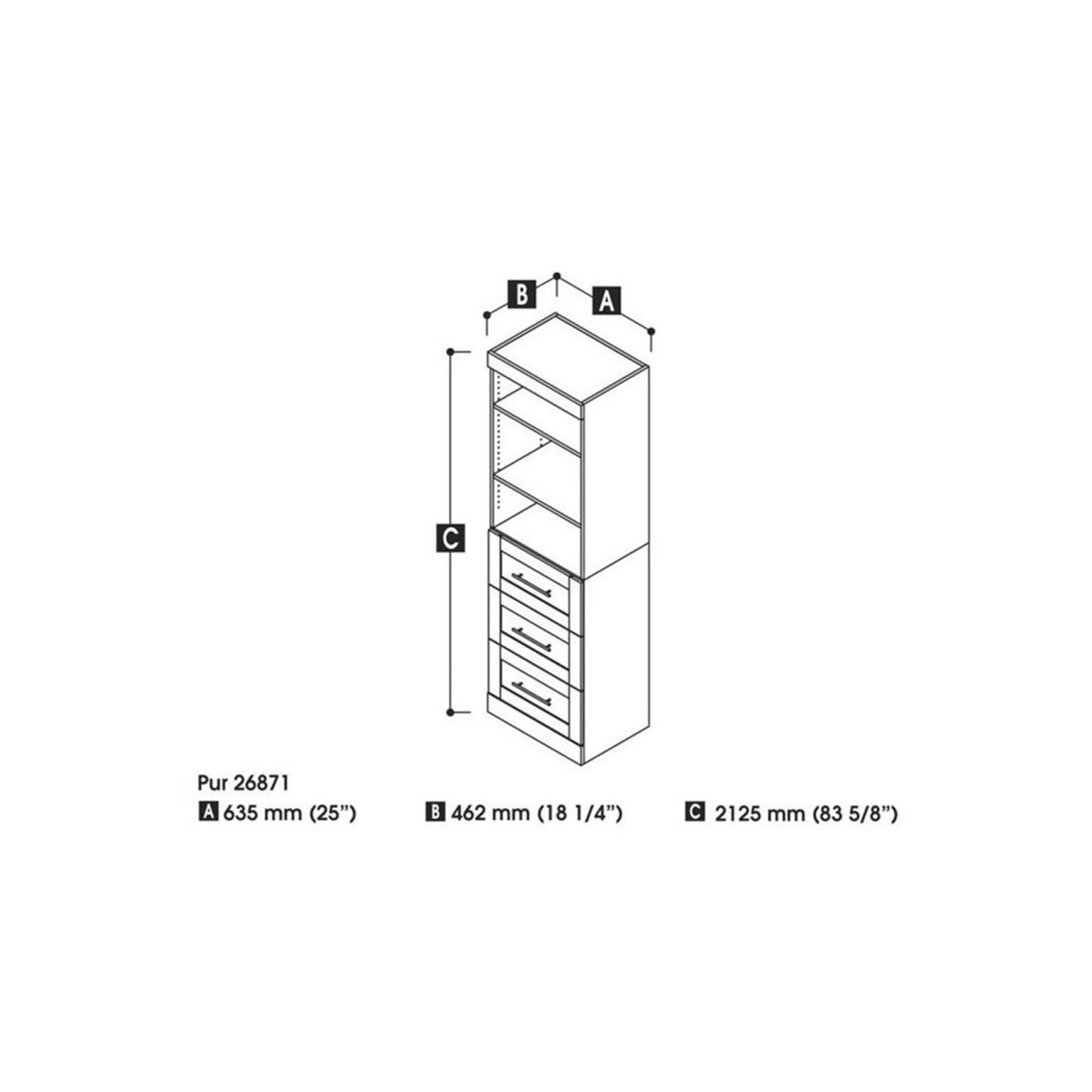 Pur 25” Storage Unit with 3 Drawers - White
