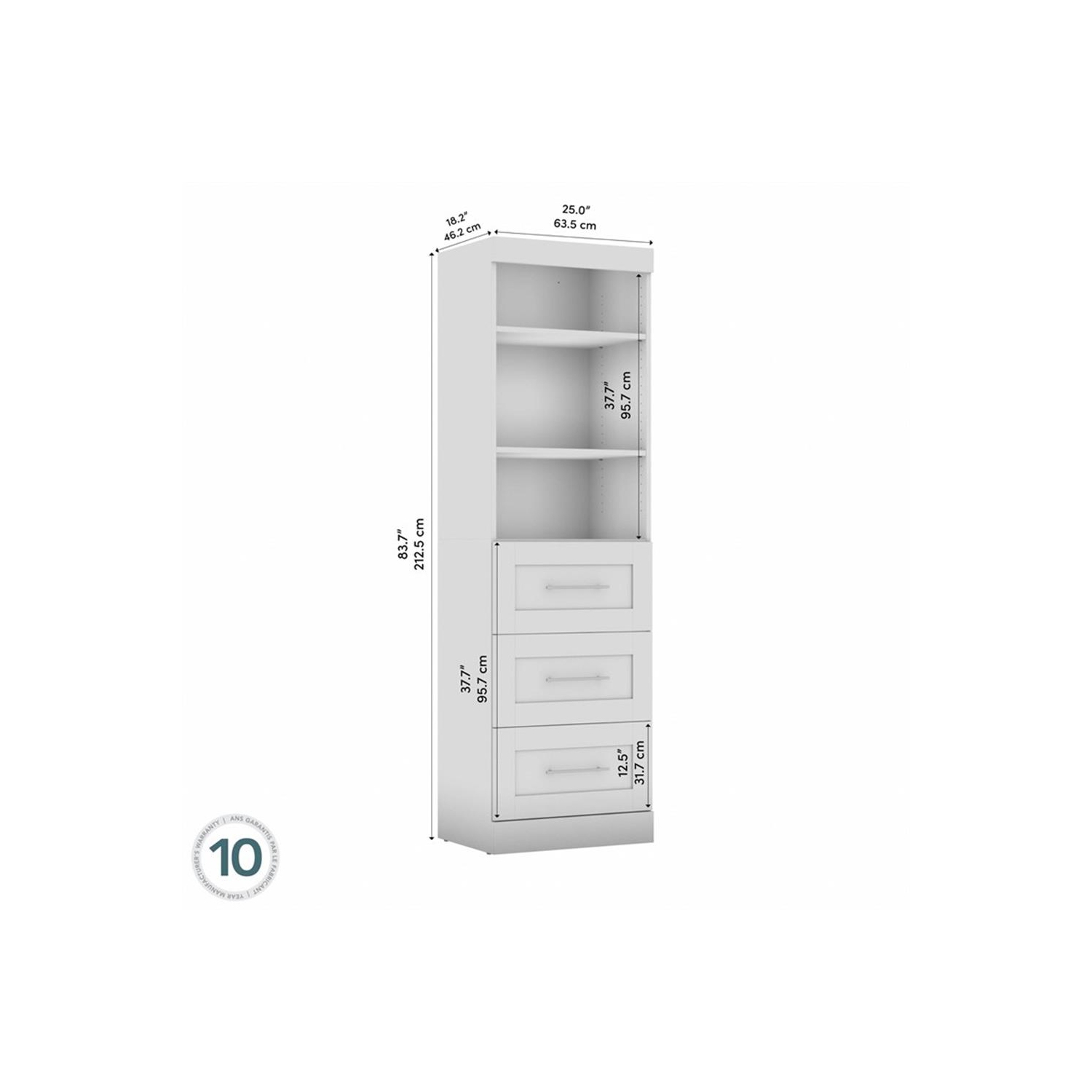 Pur 25” Storage Unit with 3 Drawers - White