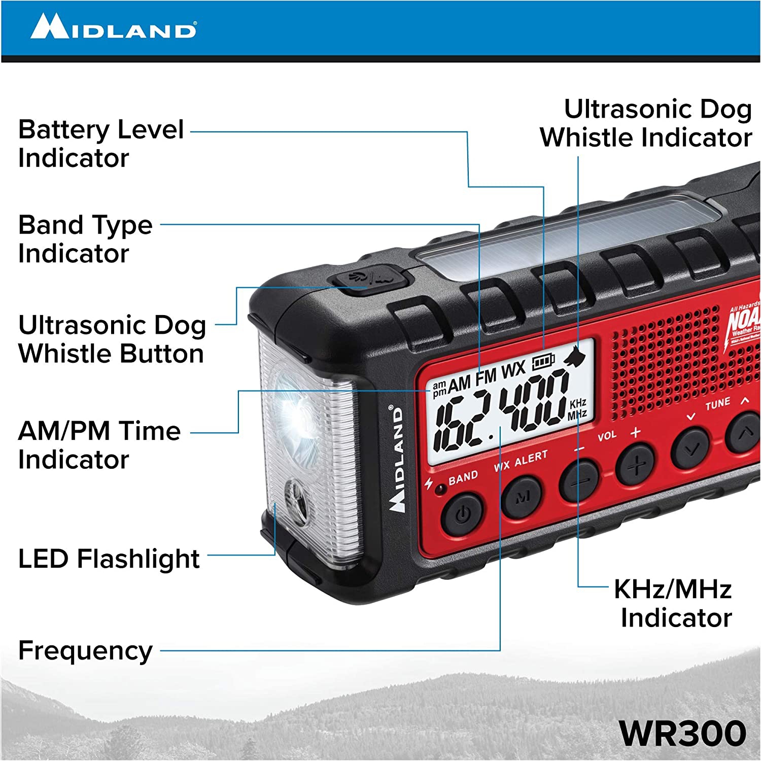 Midland ER310 Emergency Solar Hand Crank AM FM Digital Weather Radio with Cree LED Flashlight and USB Charger Output