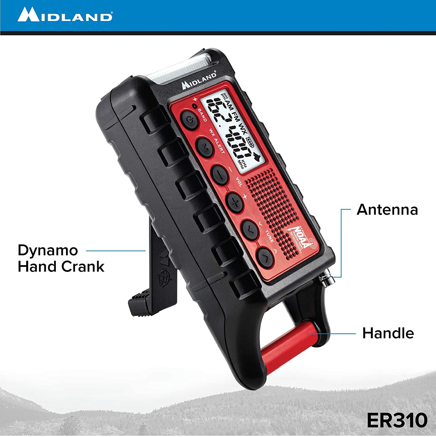 Midland ER310 Emergency Solar Hand Crank AM FM Digital Weather Radio with Cree LED Flashlight and USB Charger Output