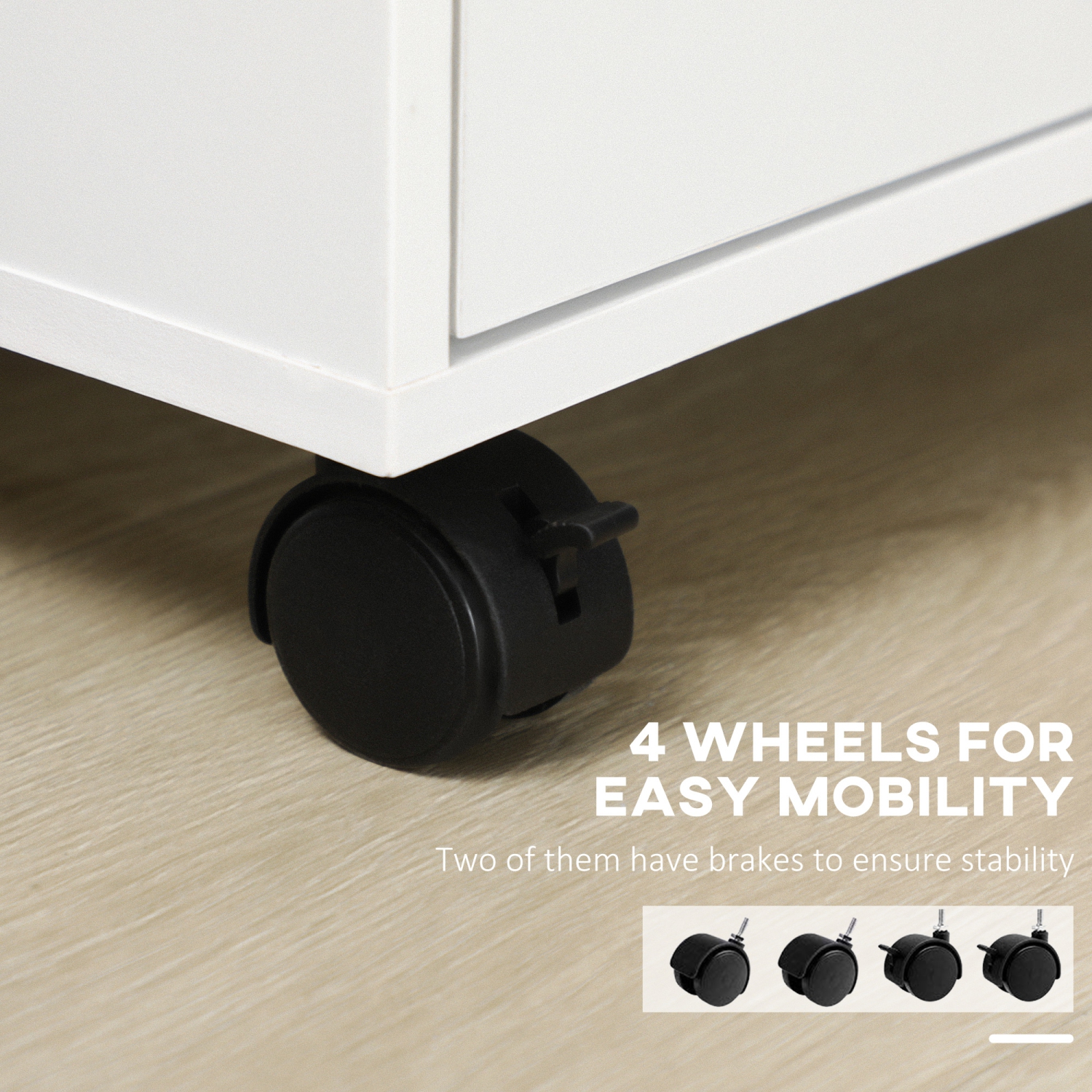 Vinsetto – Classeur vertical, classeur mobile sur roulettes avec 3 tiroirs et 4 tablettes ouvertes, support pour imprimante avec roulettes