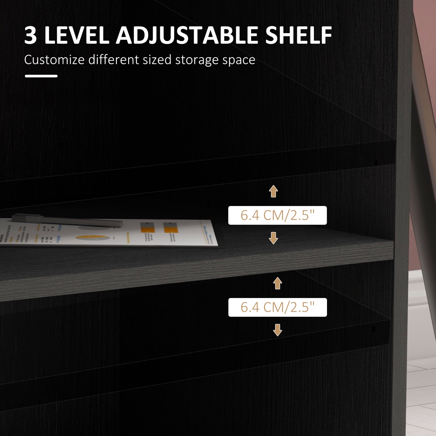 HOMCOM – Classeur latéral moderne, classeur à 3 tiroirs pour documents de format lettre et A4, mobile, support pour imprimante avec tablettes