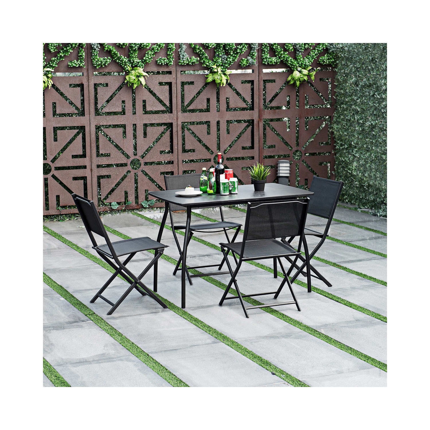 Gymax Outdoor Patio Folding Set of 4 Sling Chairs Camping Deck Garden Pool