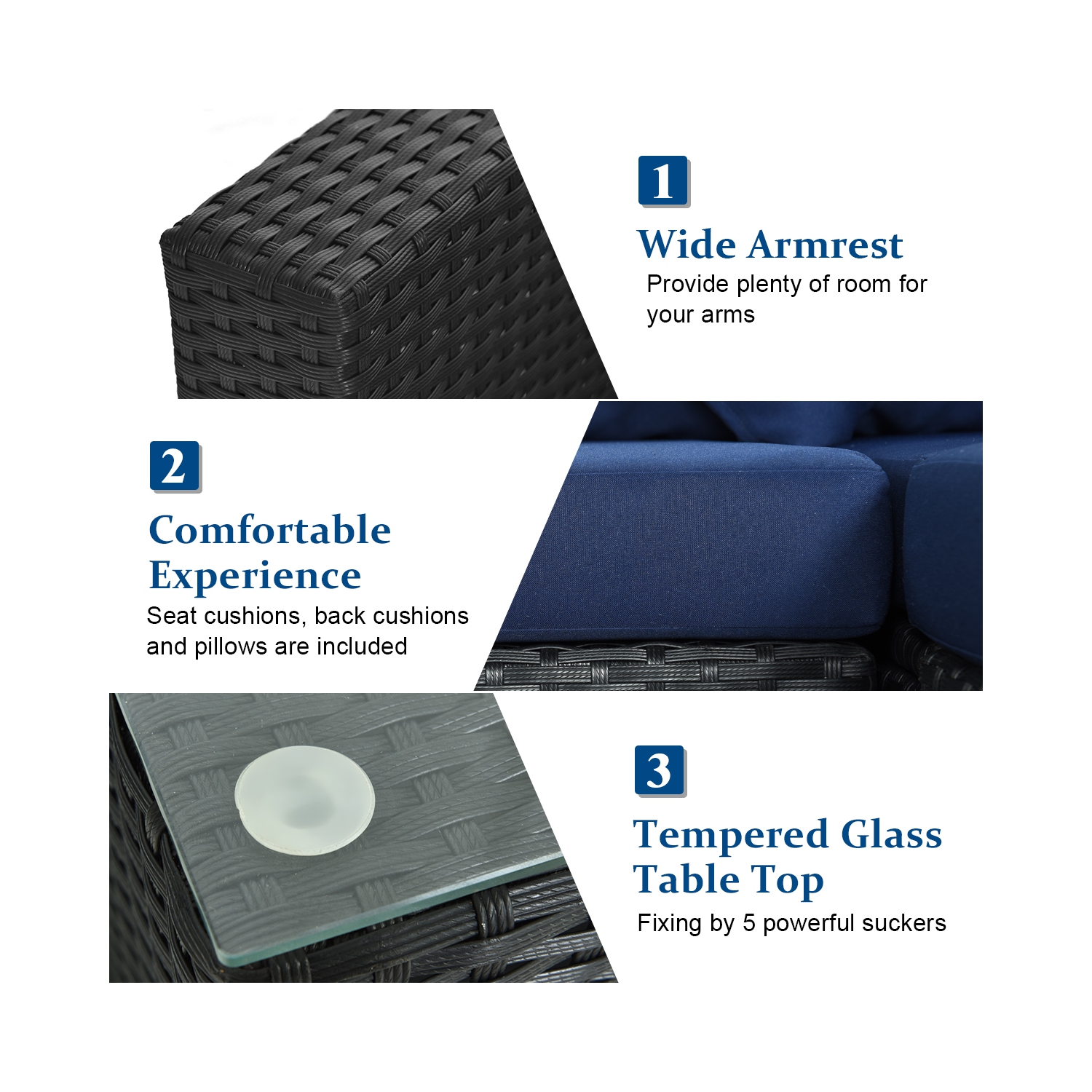 Costway 7-Piece Rattan Patio Sofa Sectional Set / Conversation Set with Glass Coffee Table - Blue