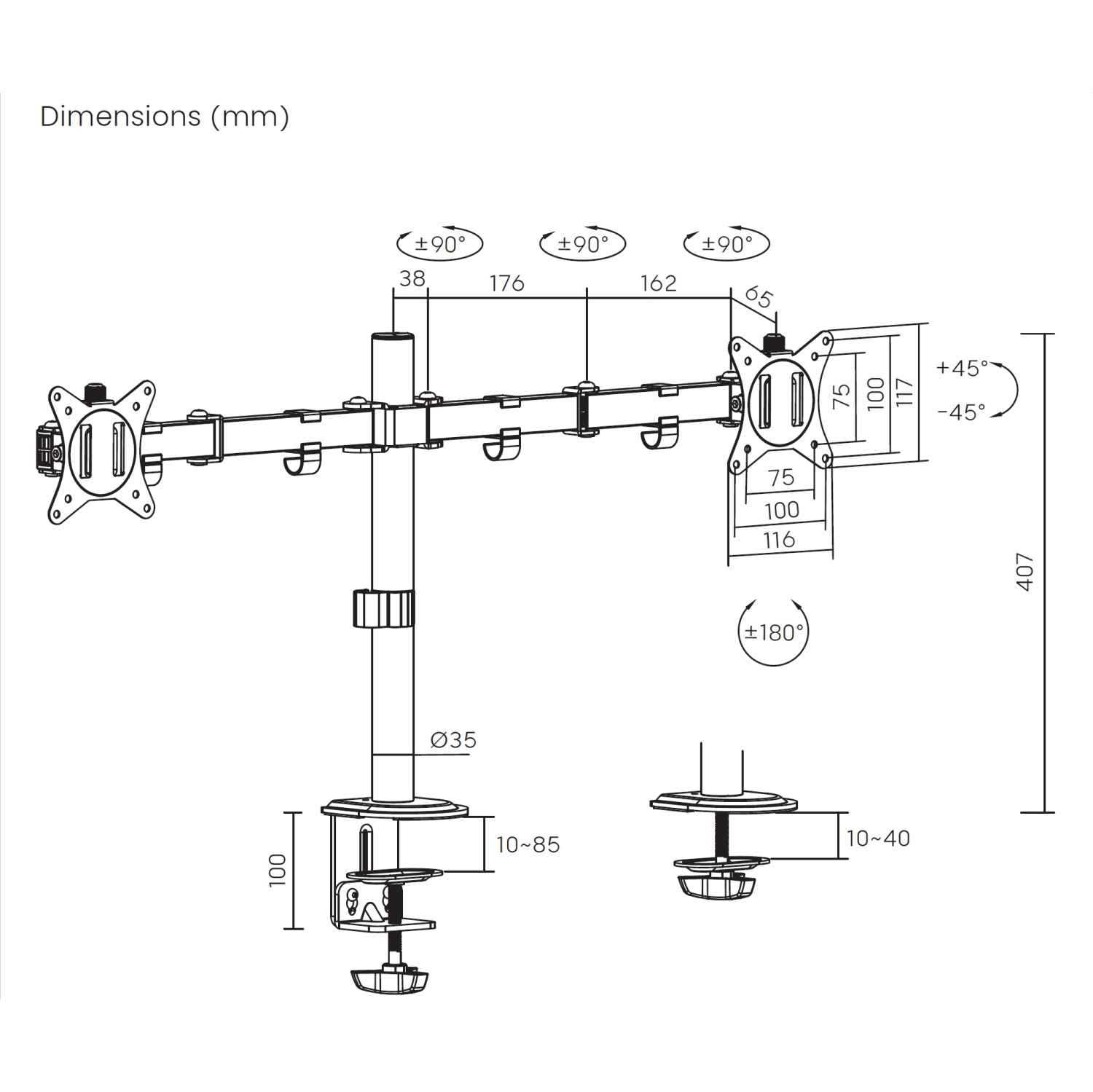 Uplite Dual LCD Monitor Desk Mount Stand Fully Adjustable Articulating Arm for 2 Screen up to 32"