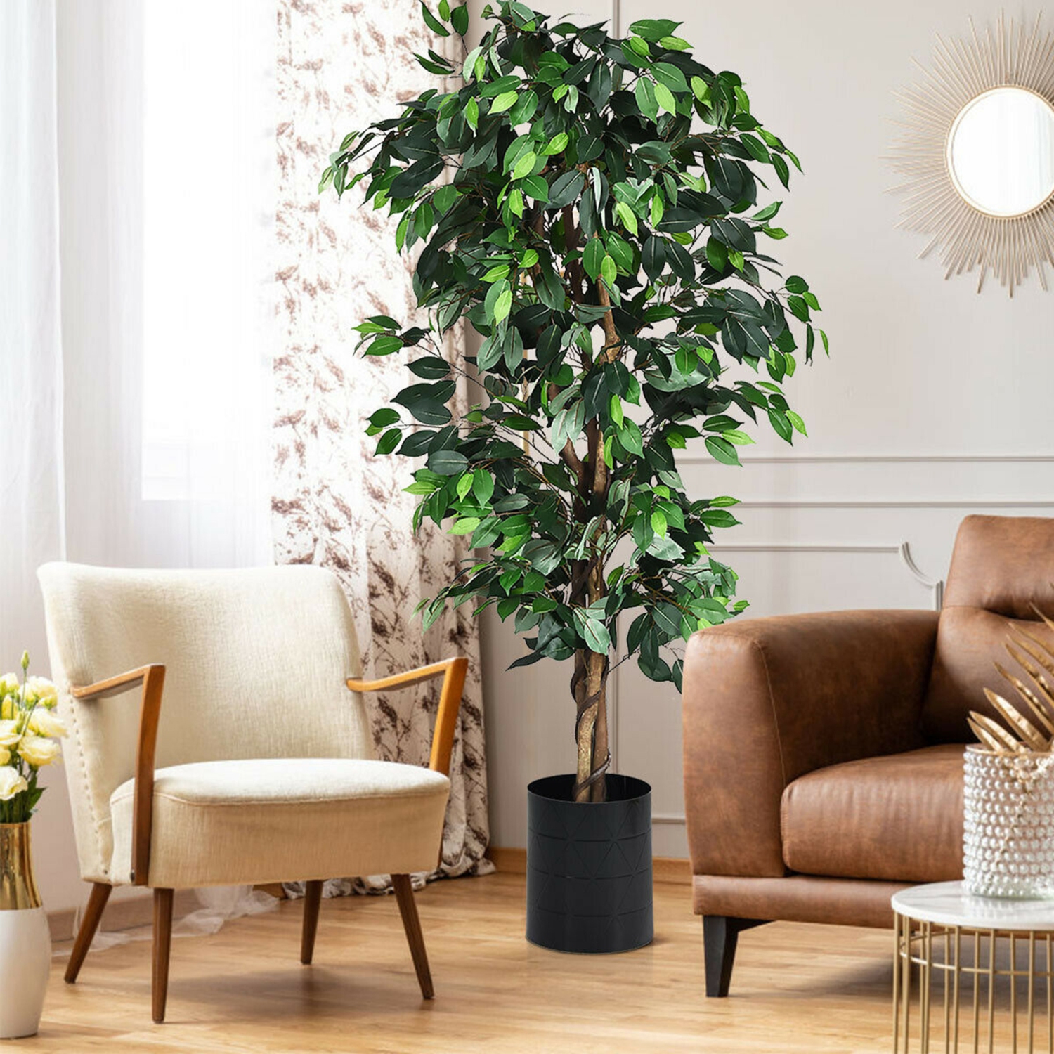 Gymax 6Ft Artificial Ficus Tree Fake Greenery Plant Home Office Decoration