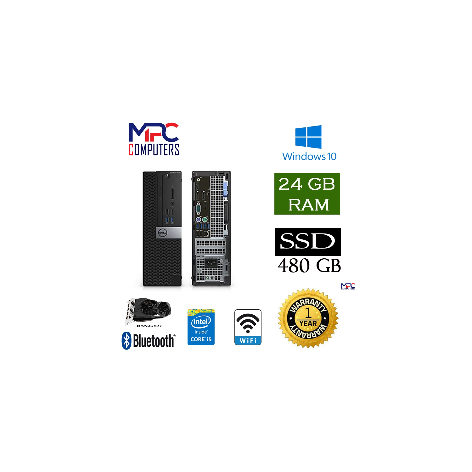 Refurbished (Good) - Gaming PC - Dell 5040 SFF Desktop Intel Core i5 @ 3.3GHz, 24GB RAM, 480GB SSD, GTX 1650 4G, Win 10 Pro