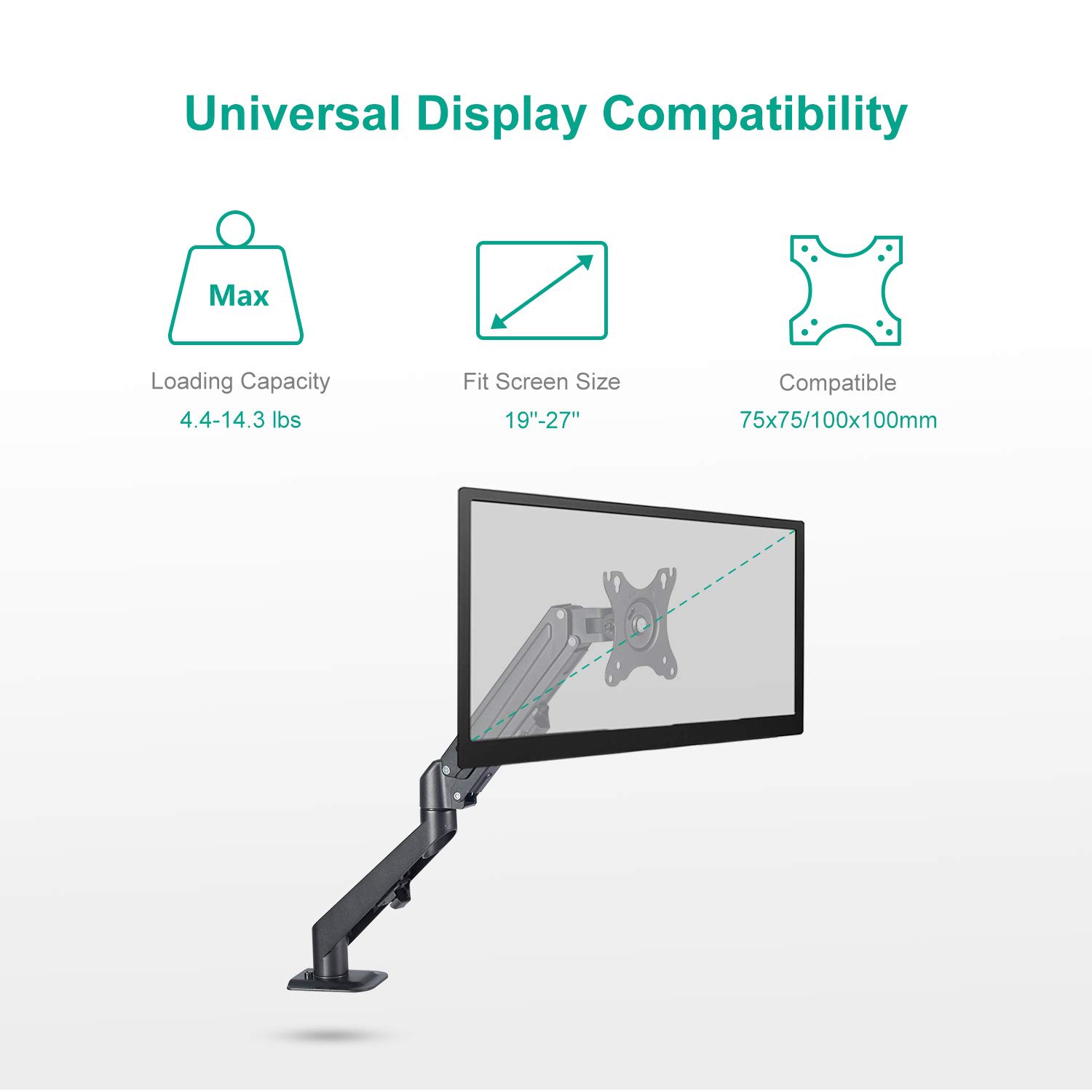 Support de bureau pour moniteur ACL à ressort à gaz simple d’Uplite avec bras articulé entièrement réglable pour 1 écran de 27 po et moins