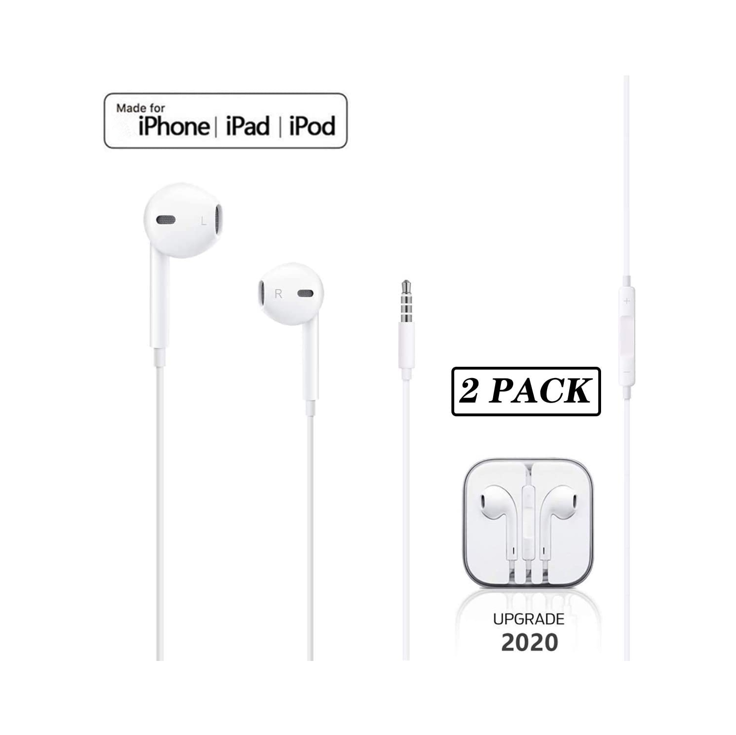 [2 Packs] 3.5mm Audio Jack iPhone Headphones Earphones Earbuds Volume Buttons & Mic COMPATIBLE for iPhone 5 5S SE 6 6S Plus