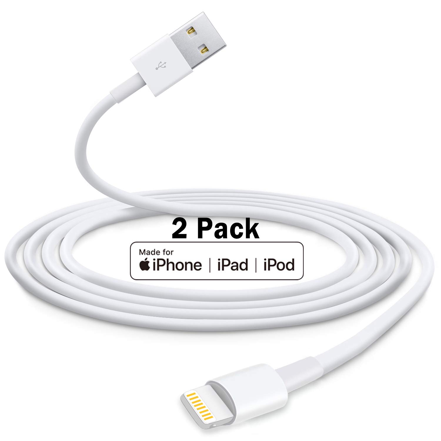 [2 Pks] iPhone iPad Charging Cable Charger Cord Lightning to USB Cable COMPATIBLE for iPod iPad iPhone