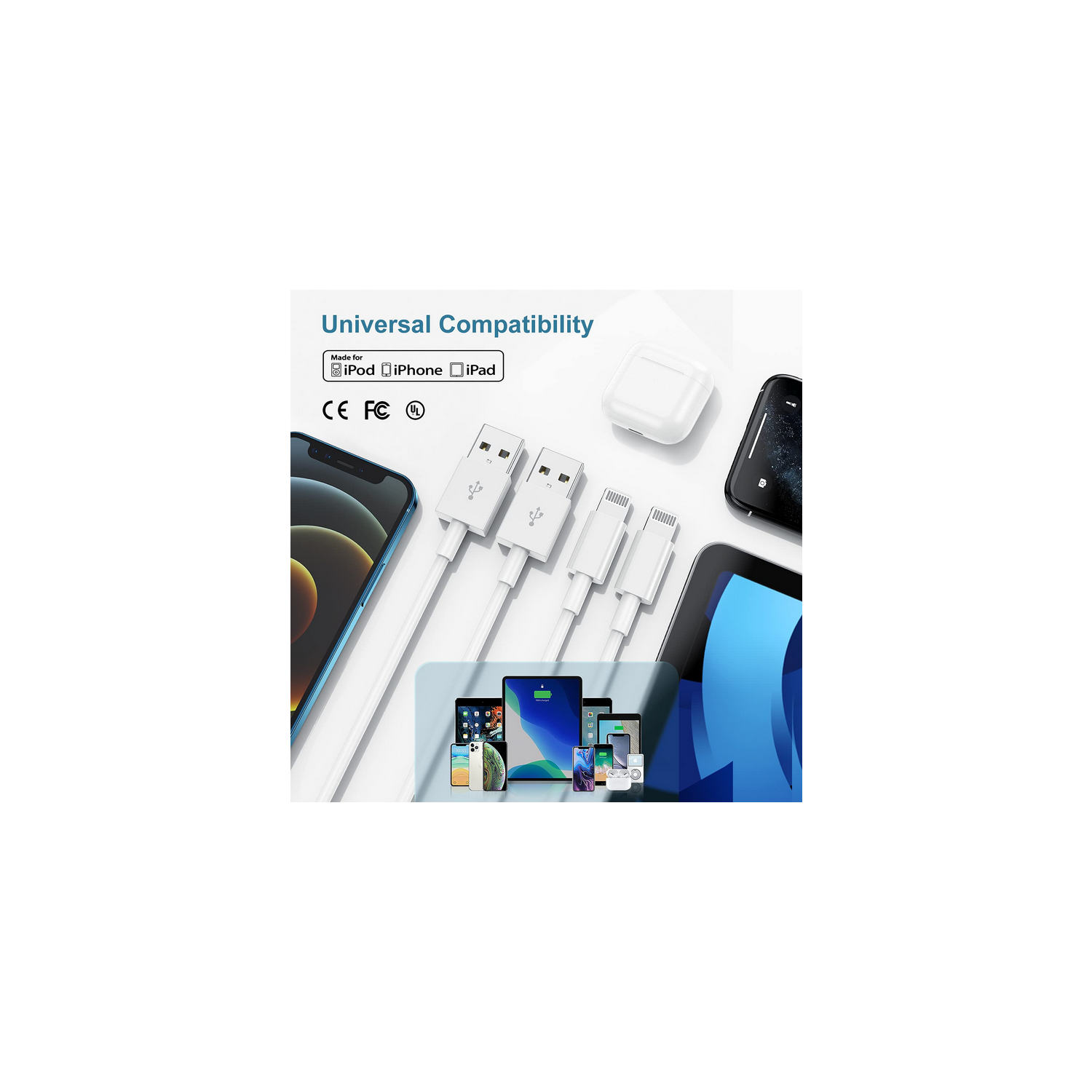 [2 Pks] iPhone iPad Charging Cable Charger Cord Lightning to USB Cable COMPATIBLE for iPod iPad iPhone