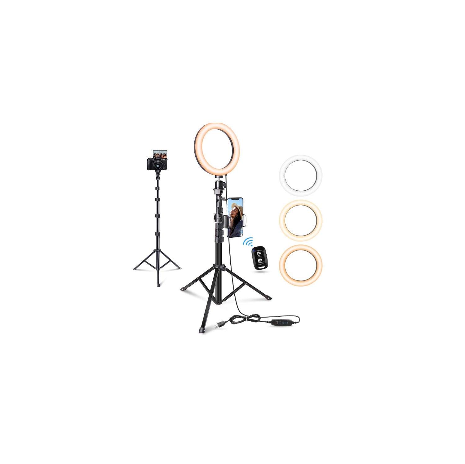 8” Selfie Ring Light with Tripod Stand, LED Dimmable Lightning with Cell Phone Holder for Makeup, YouTube Stream