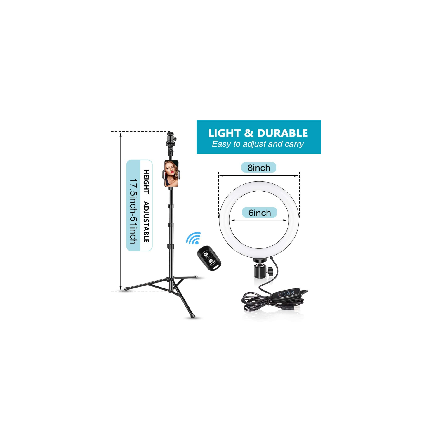 8” Selfie Ring Light with Tripod Stand, LED Dimmable Lightning with Cell Phone Holder for Makeup, YouTube Stream