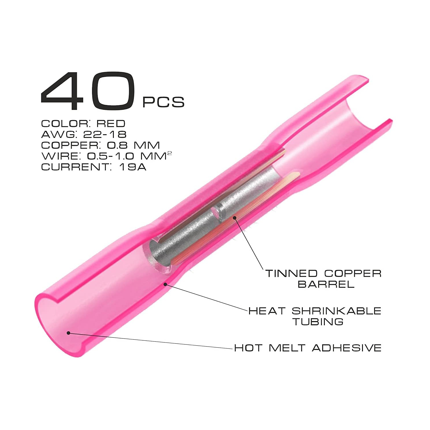 Ensemble de 100 connecteurs bout-à-bout thermorétractables, étanches, étanches et étanches, cosses à sertir pour fils électriques, calibre 10-22 AWG