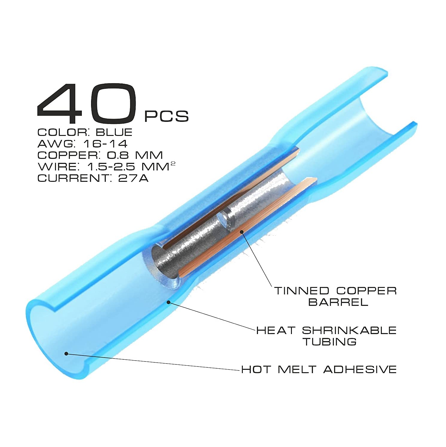 Ensemble de 100 connecteurs bout-à-bout thermorétractables, étanches, étanches et étanches, cosses à sertir pour fils électriques, calibre 10-22 AWG
