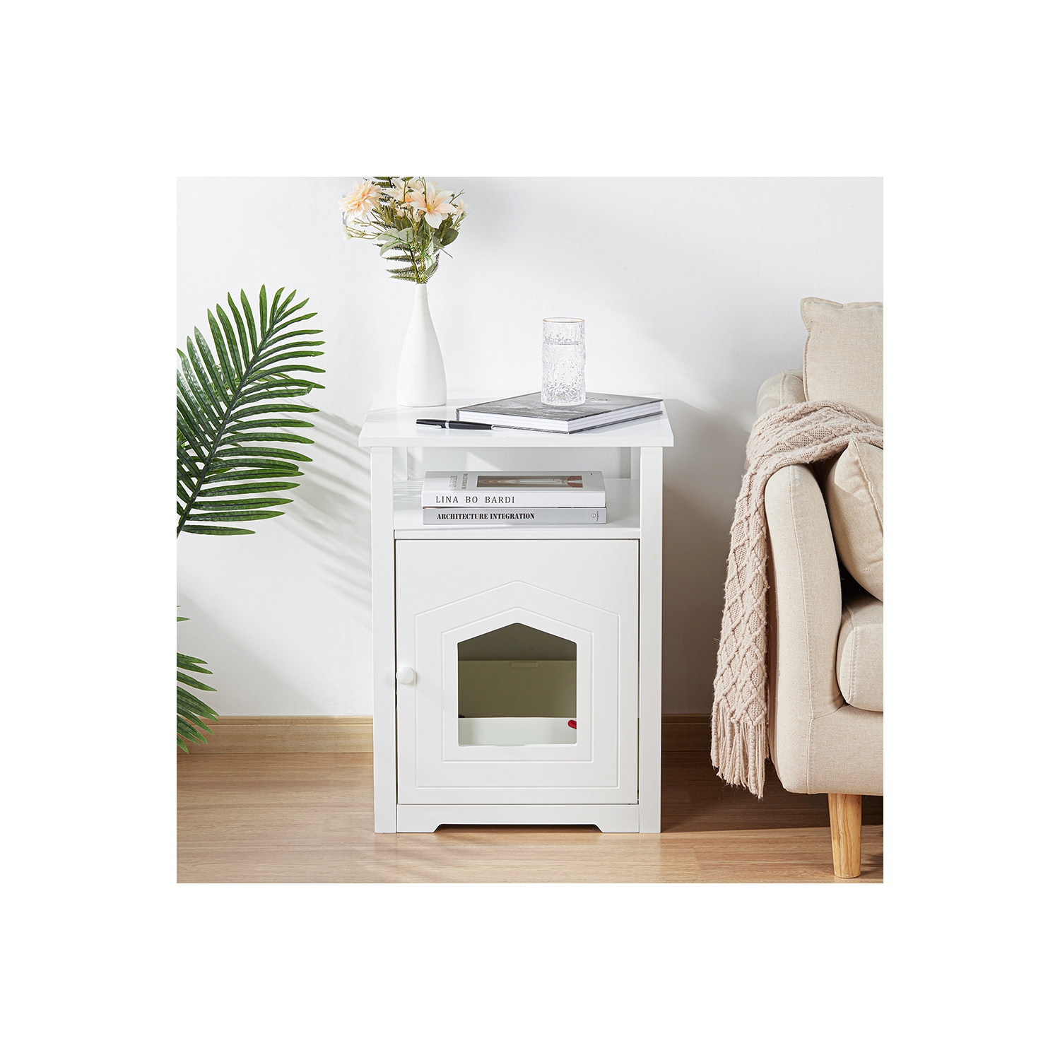 Meuble pour chats, table de chevet décorative Cat House, table de bout dissimulée, caisse intérieure pour animaux de compagnie avec table