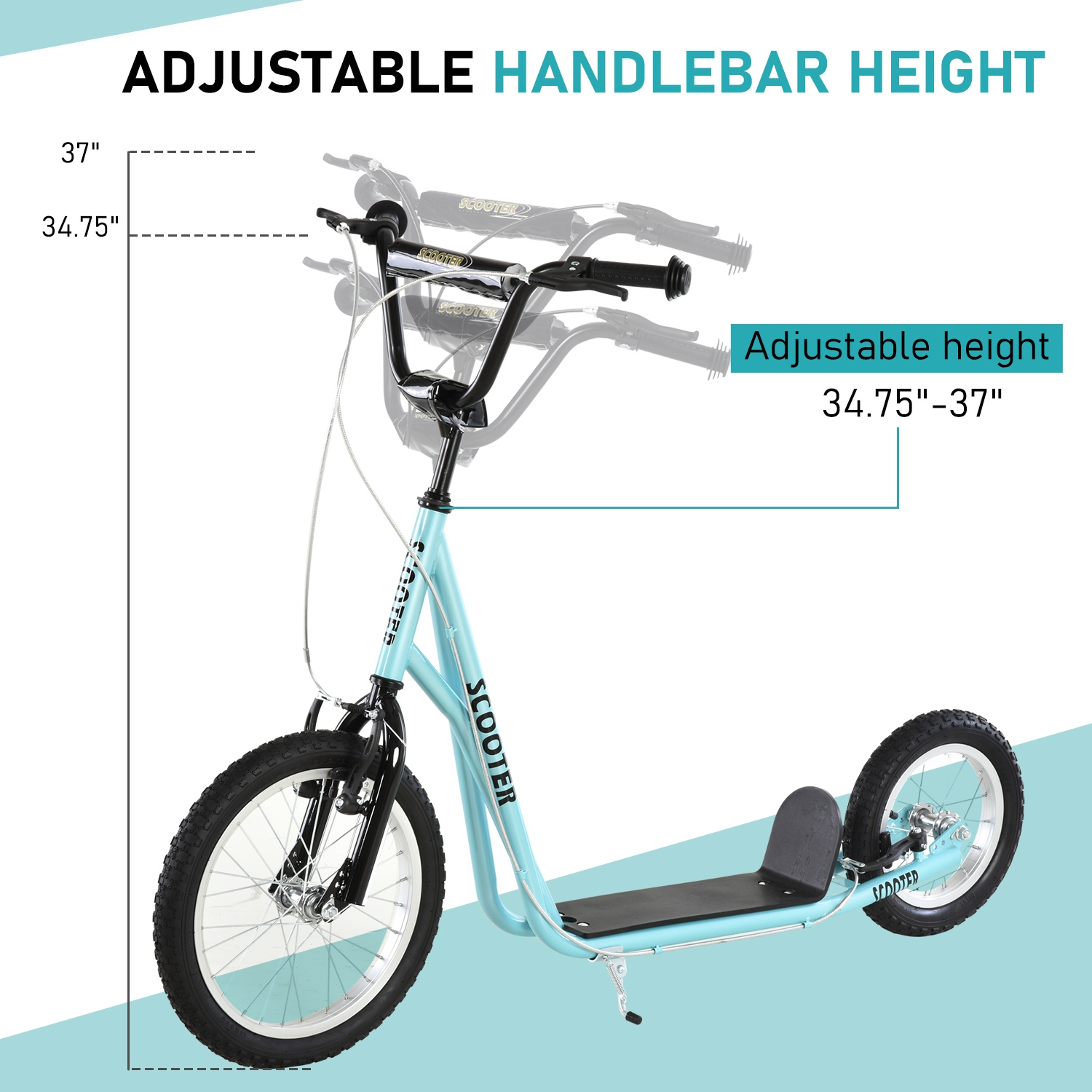 Aosom Scooter Guidon réglable Jouet pour 5+ avec freins doubles avant et arrière Roues gonflables Bleu