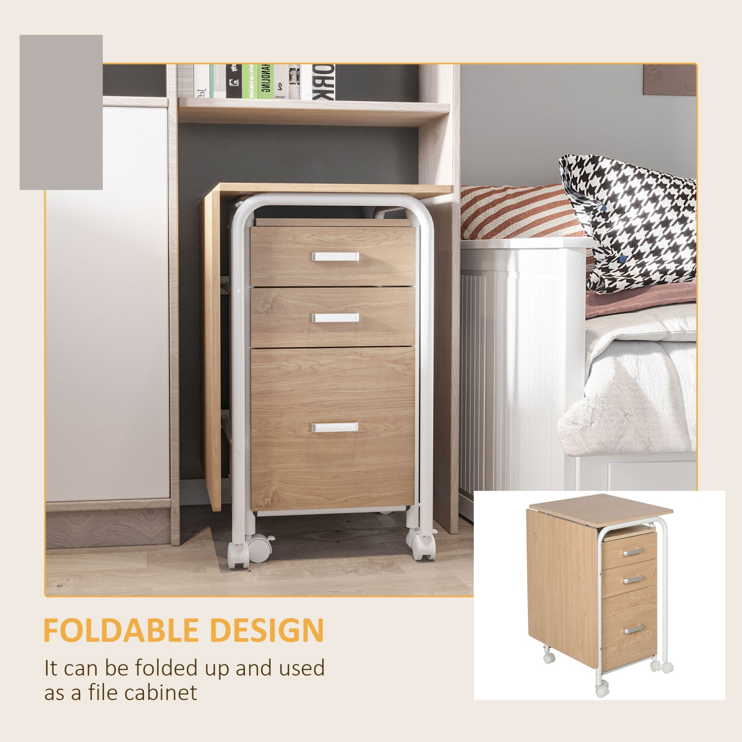 Bureau d’ordinateur pliable avec tiroirs de HOMCOM, table d’étudiant de direction avec tablette de rangement, 6 roulettes pour le bureau à domicile