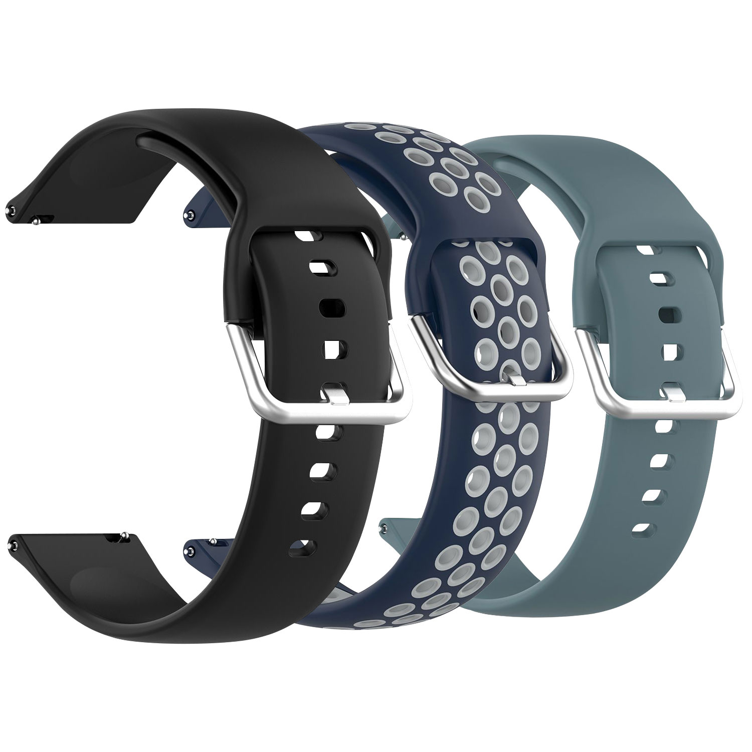 StrapsCo Silicone Strap for Galaxy Watch 40/44mm - 3 Pack - Black/Grey/Blue