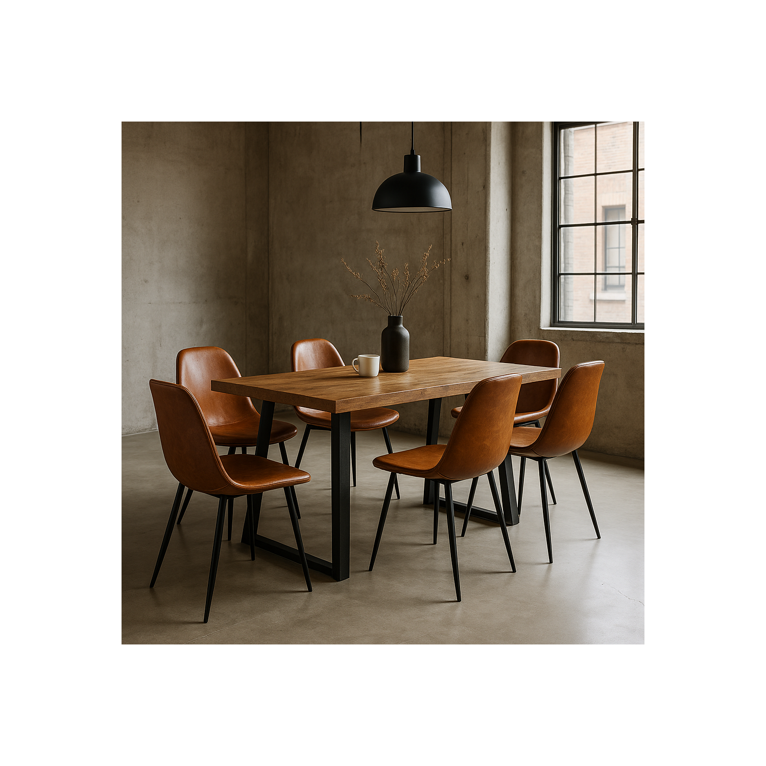 Nicer Furniture – Chaise d'appoint de salle à manger en cuir reconstitué brun, ensemble de 4