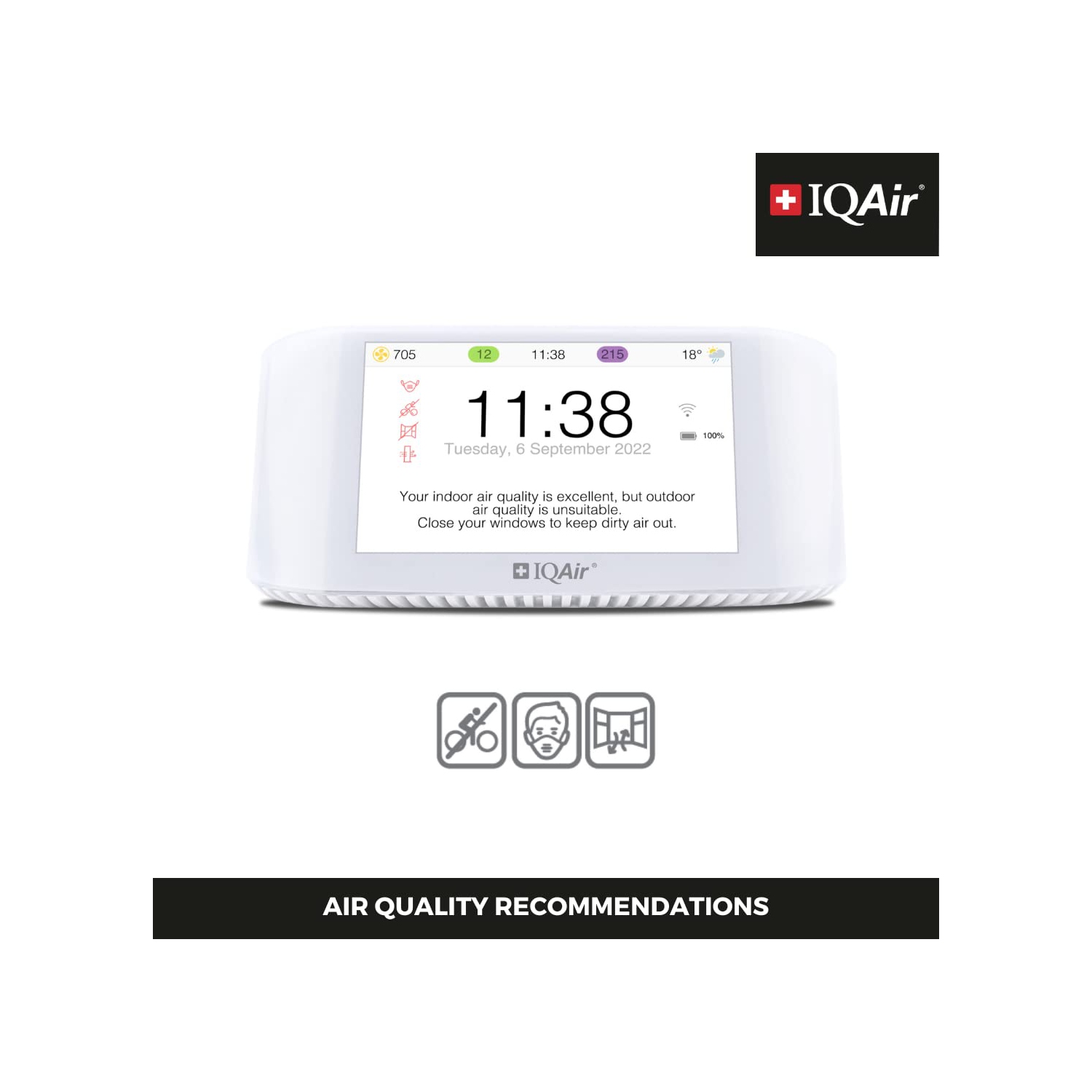 IQAir AirVisual Pro Air Quality Monitor for PM2.5, CO2, AQI, Temperature, and Humidity, Real-Time Air Quality