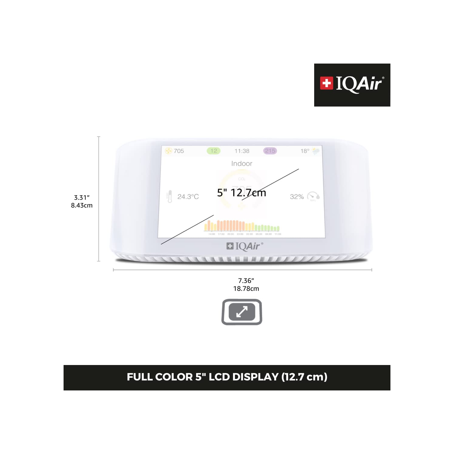 IQAir AirVisual Pro Air Quality Monitor for PM2.5, CO2, AQI, Temperature, and Humidity, Real-Time Air Quality