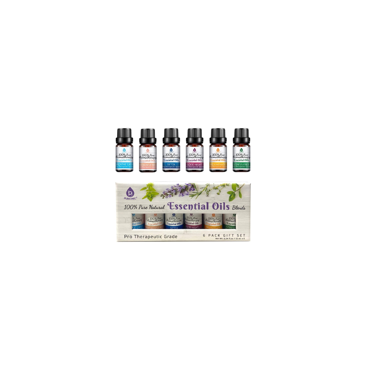 Mélanges d'huile aromatisée Pure Essential de Pursonic. paquet de 6