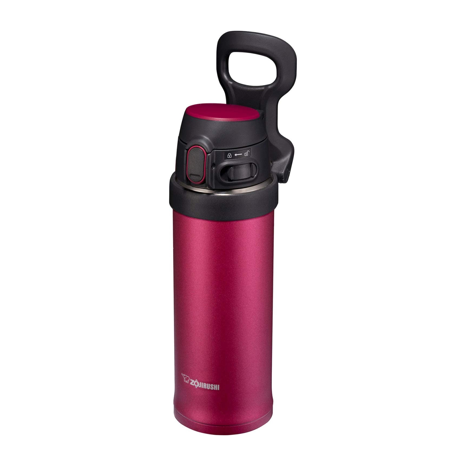 Zojirushi 16oz Flip-and-Go Stainless Steel Water Bottle with Handle SM-QHE48, Hibiscus Red