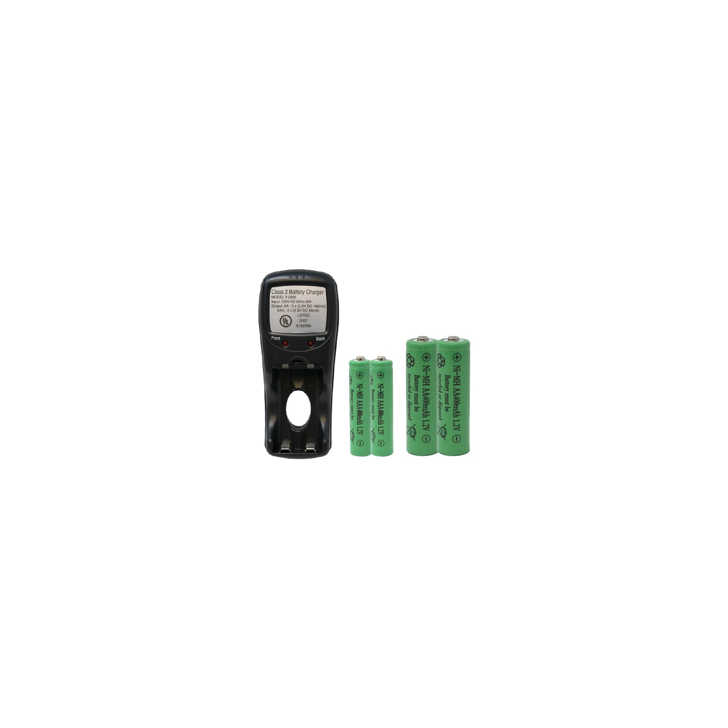 V-2833 AA & AAA Battery Charger + 2 AAA + 2 AA (400 mAh) NiMH Batteries