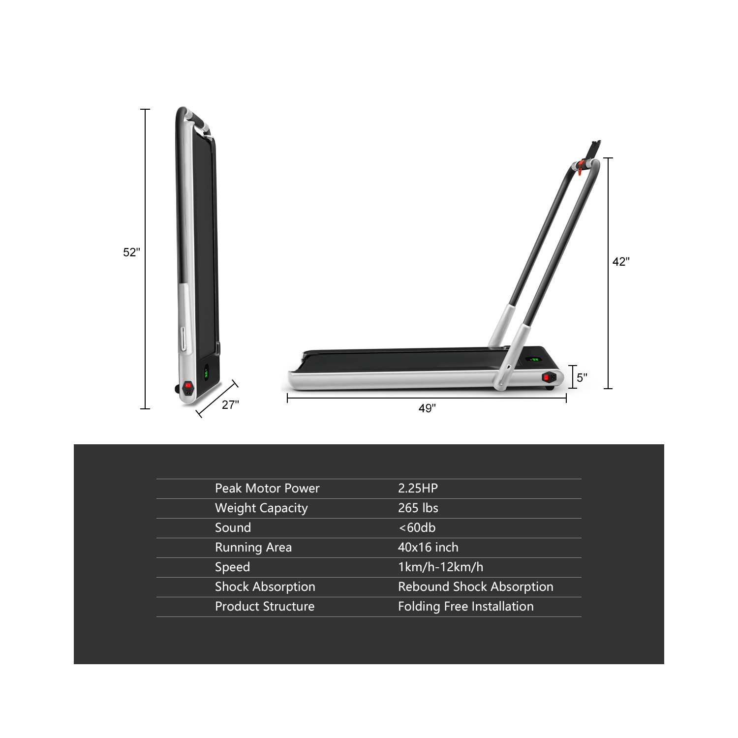 Gymax 2.25HP Under Desk Electric Pad Treadmill Running Machine w/ APP