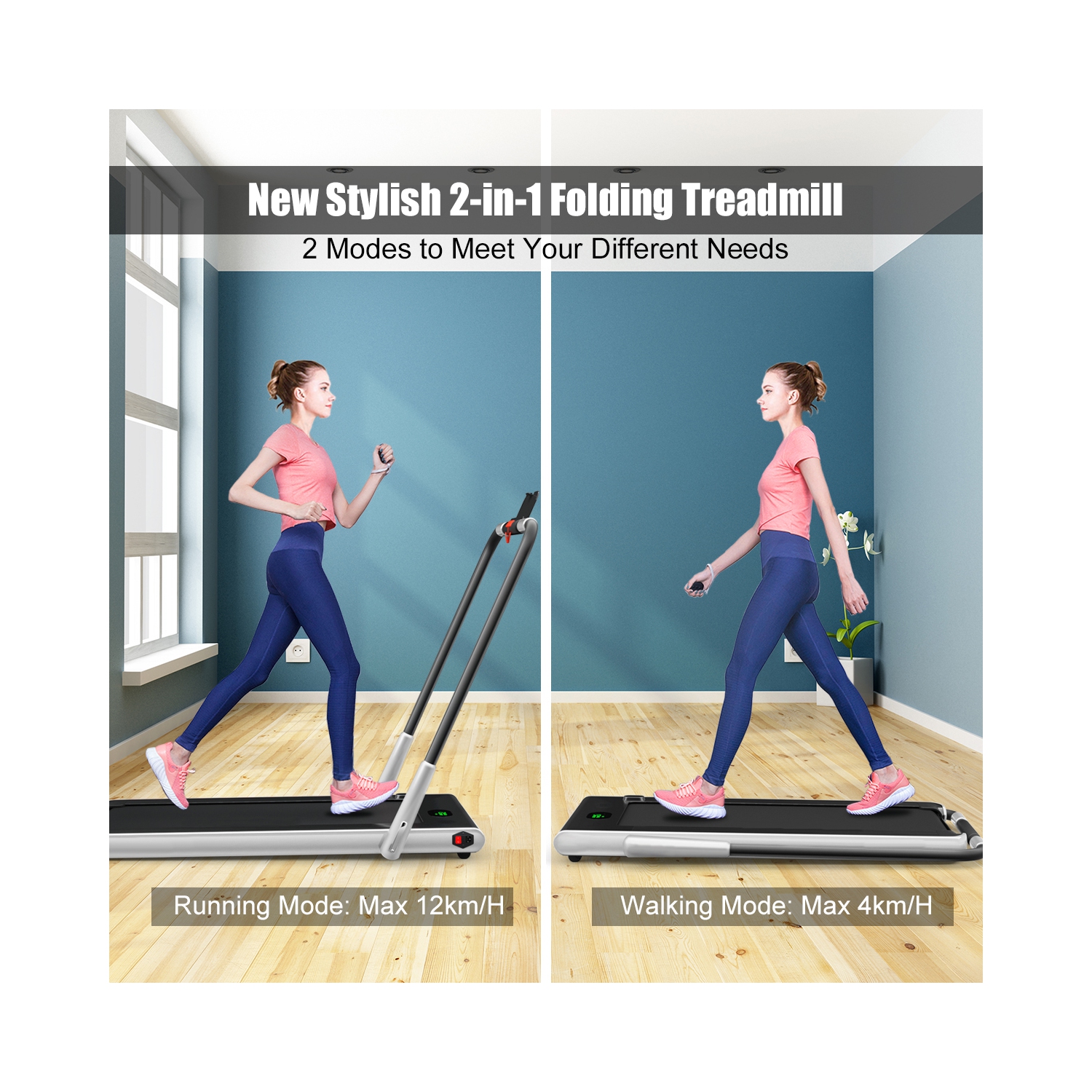 Gymax 2.25HP Under Desk Electric Pad Treadmill Running Machine w/ APP