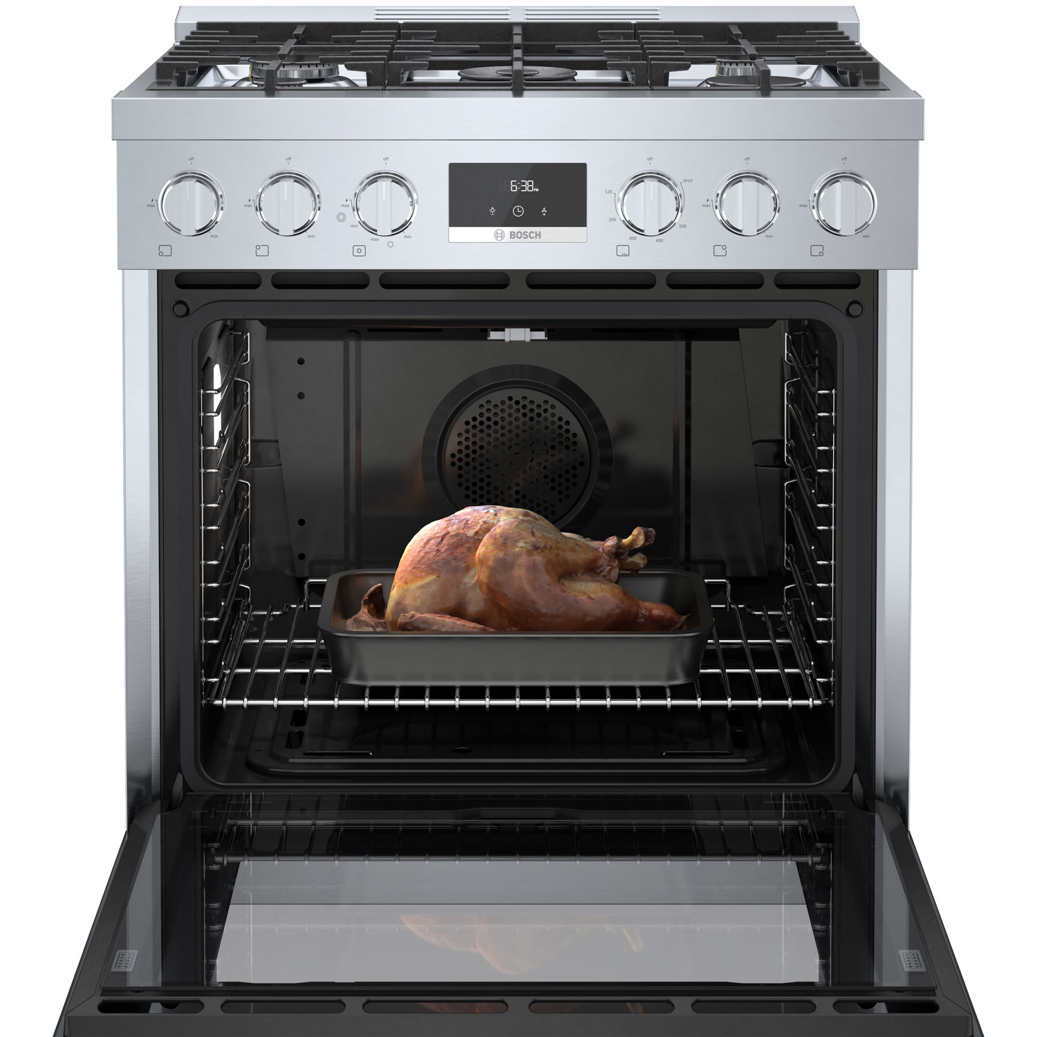 Cuisinière à gaz autonome à 5 brûleurs convection véritable 3,7 pi³ 30 po Bosch - Inox