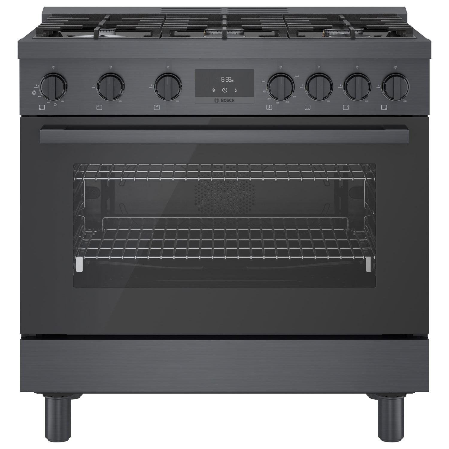 Cuisinière à gaz autonome à 6 brûleurs et à deux fours 3,5 pi³ 36 po Bosch - Inox noir