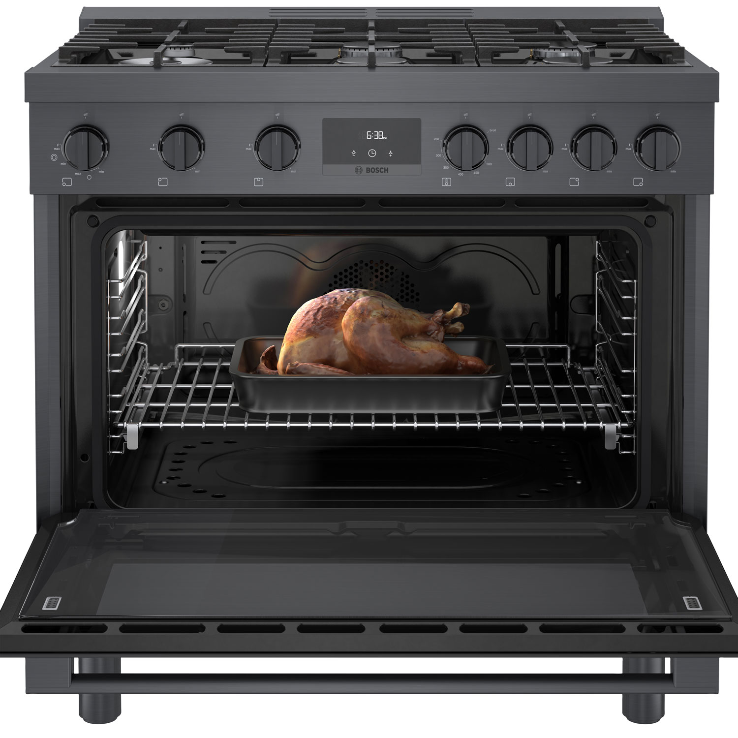 Cuisinière à gaz autonome à 6 brûleurs et à deux fours 3,5 pi³ 36 po Bosch - Inox noir
