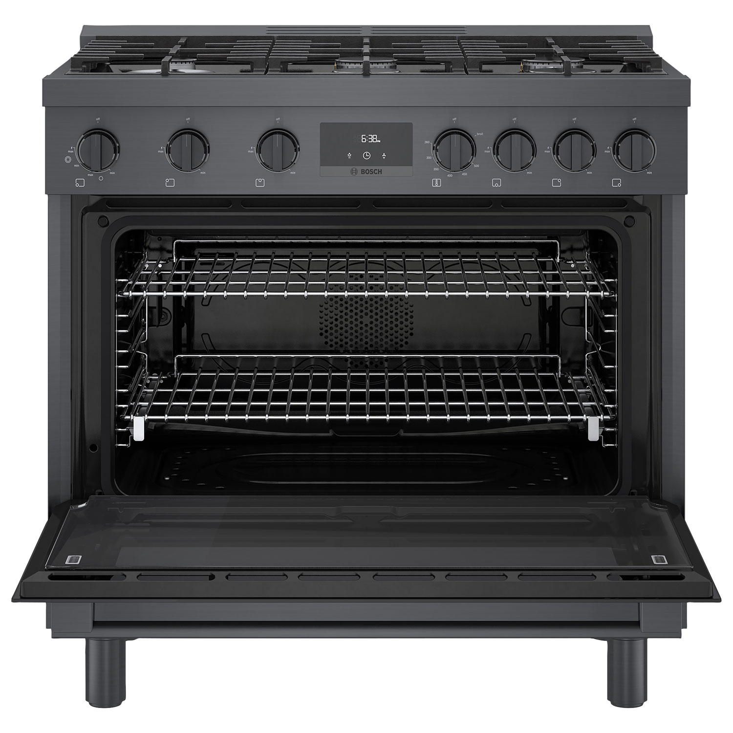 Cuisinière à gaz autonome à 6 brûleurs et à deux fours 3,5 pi³ 36 po Bosch - Inox noir