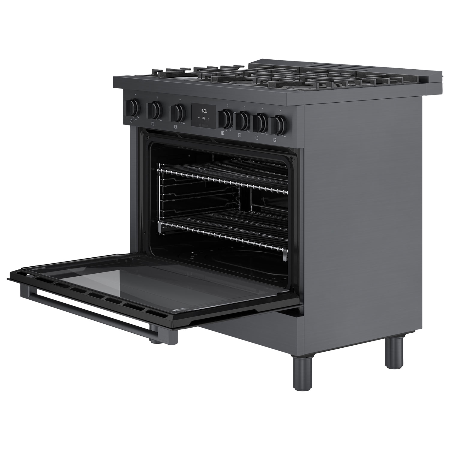 Cuisinière à gaz autonome à 6 brûleurs et à deux fours 3,5 pi³ 36 po Bosch - Inox noir