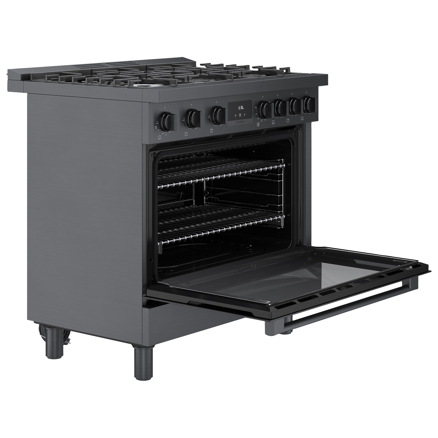 Cuisinière à gaz autonome à 6 brûleurs et à deux fours 3,5 pi³ 36 po Bosch - Inox noir