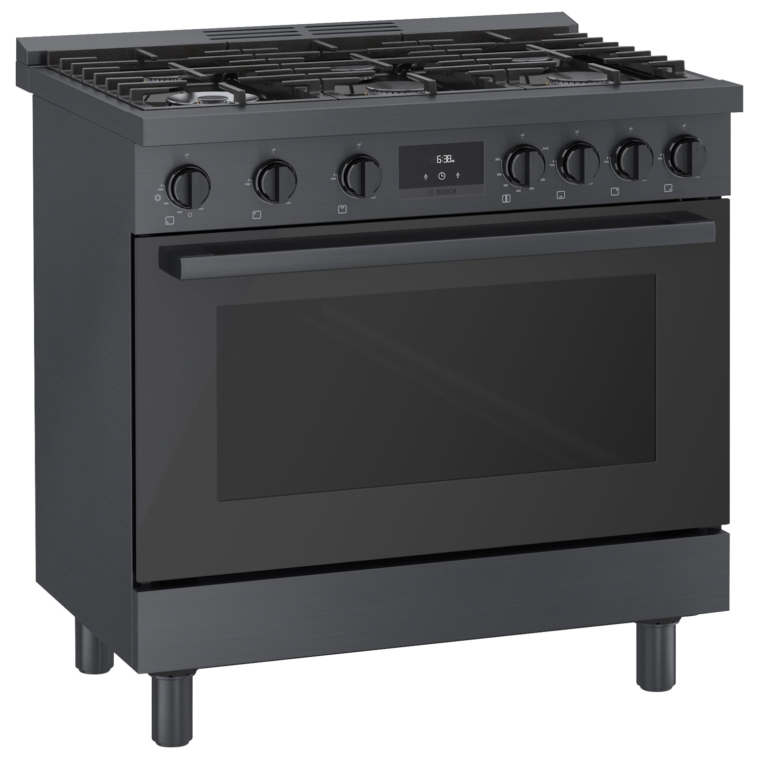 Cuisinière à gaz autonome à 6 brûleurs et à deux fours 3,5 pi³ 36 po Bosch - Inox noir