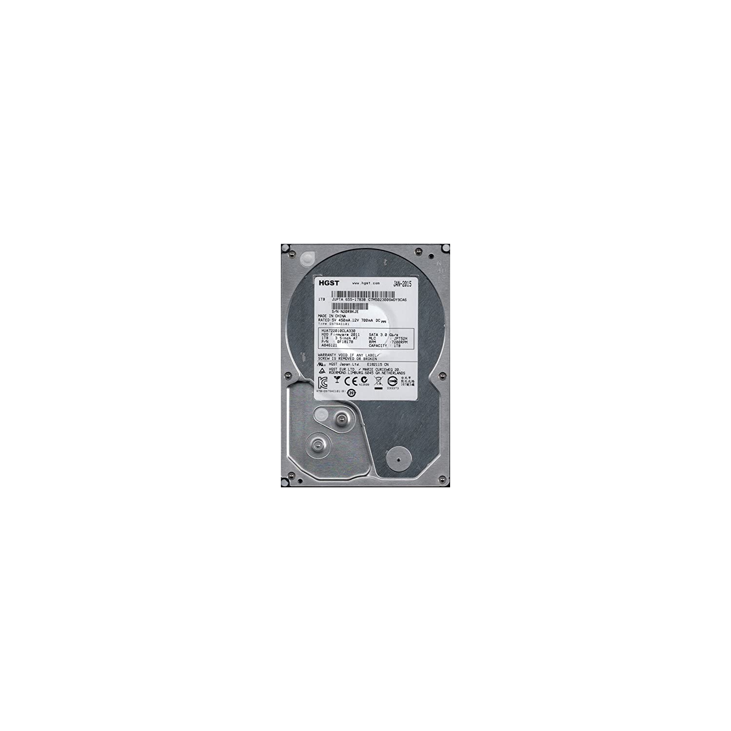 Apple/HGST Hard Drive HUA722010CLA330 P/N: 0F18178 MLC: JPT52H MAC 655-1783B HGST 1TB