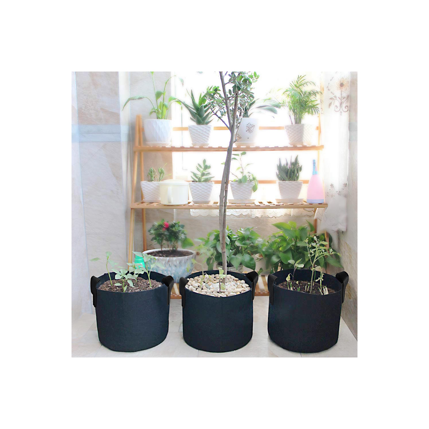 Paquet de 5 sacs de culture de 5 gallons avec poignées pour pots d'aération en tissu pour plante végétale, comprend 1 sac Smart Grow de 3 gallons