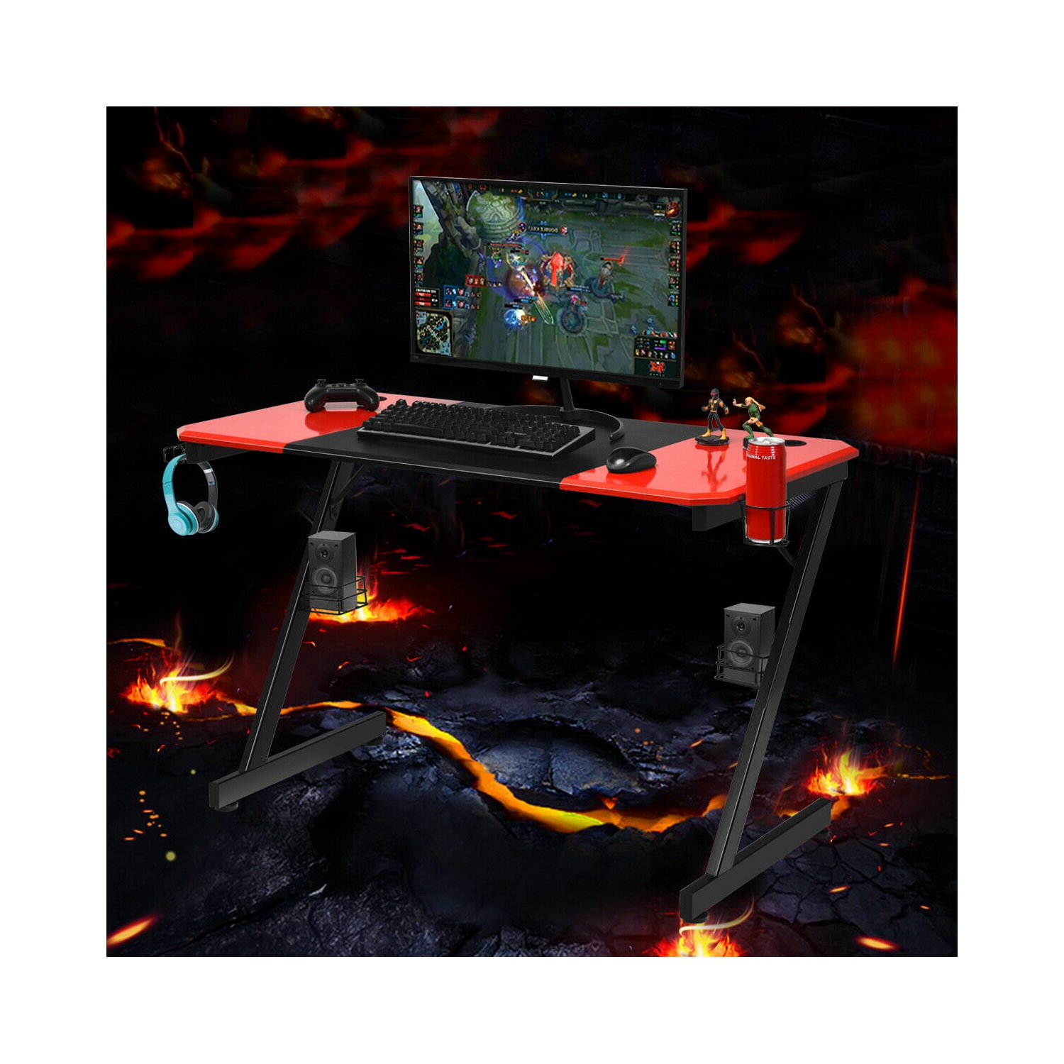 Gymax 47 inch Gaming Desk Z Shape Computer Desk w/ Storage for Cup Headphone Speaker