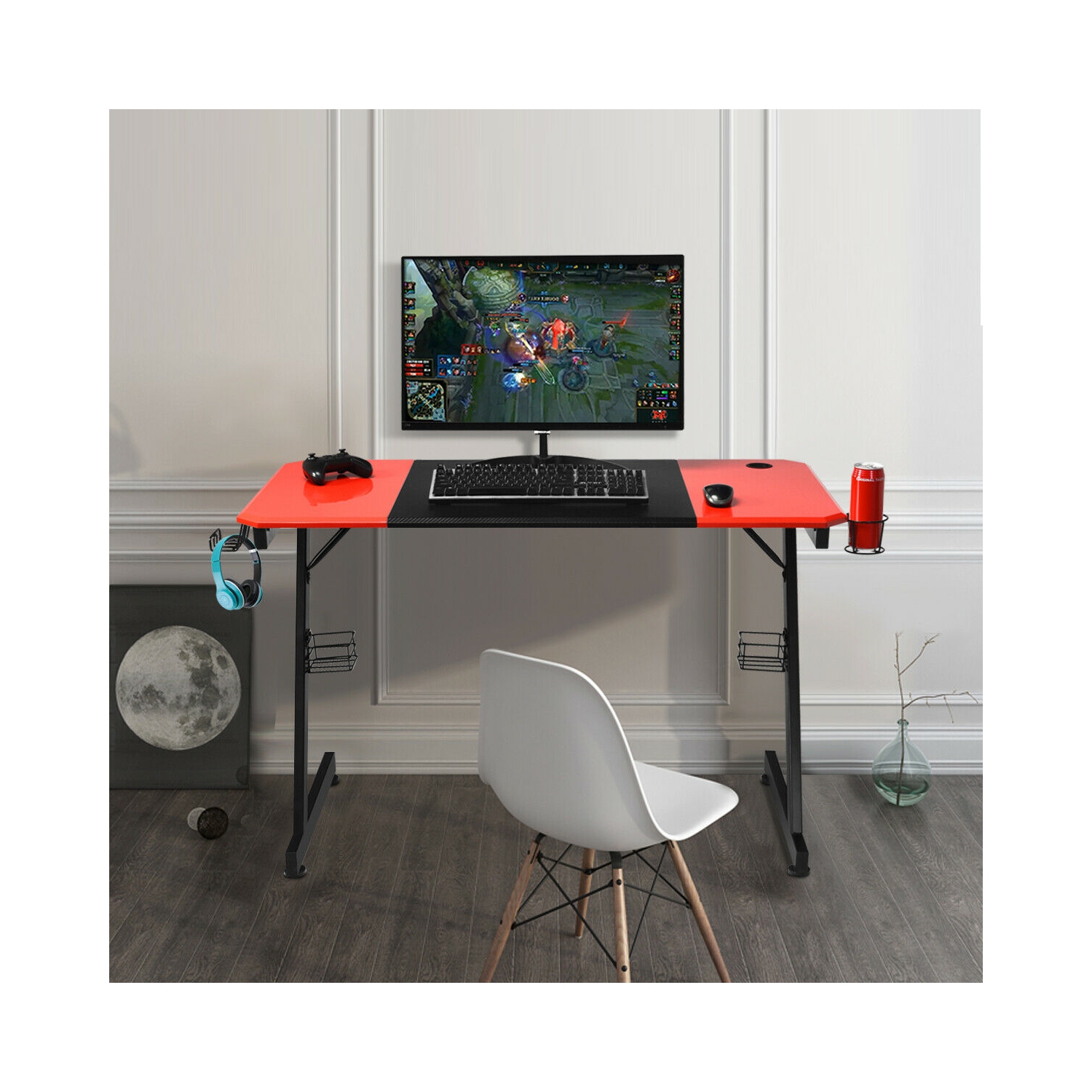 Gymax 47 inch Gaming Desk Z Shape Computer Desk w/ Storage for Cup Headphone Speaker