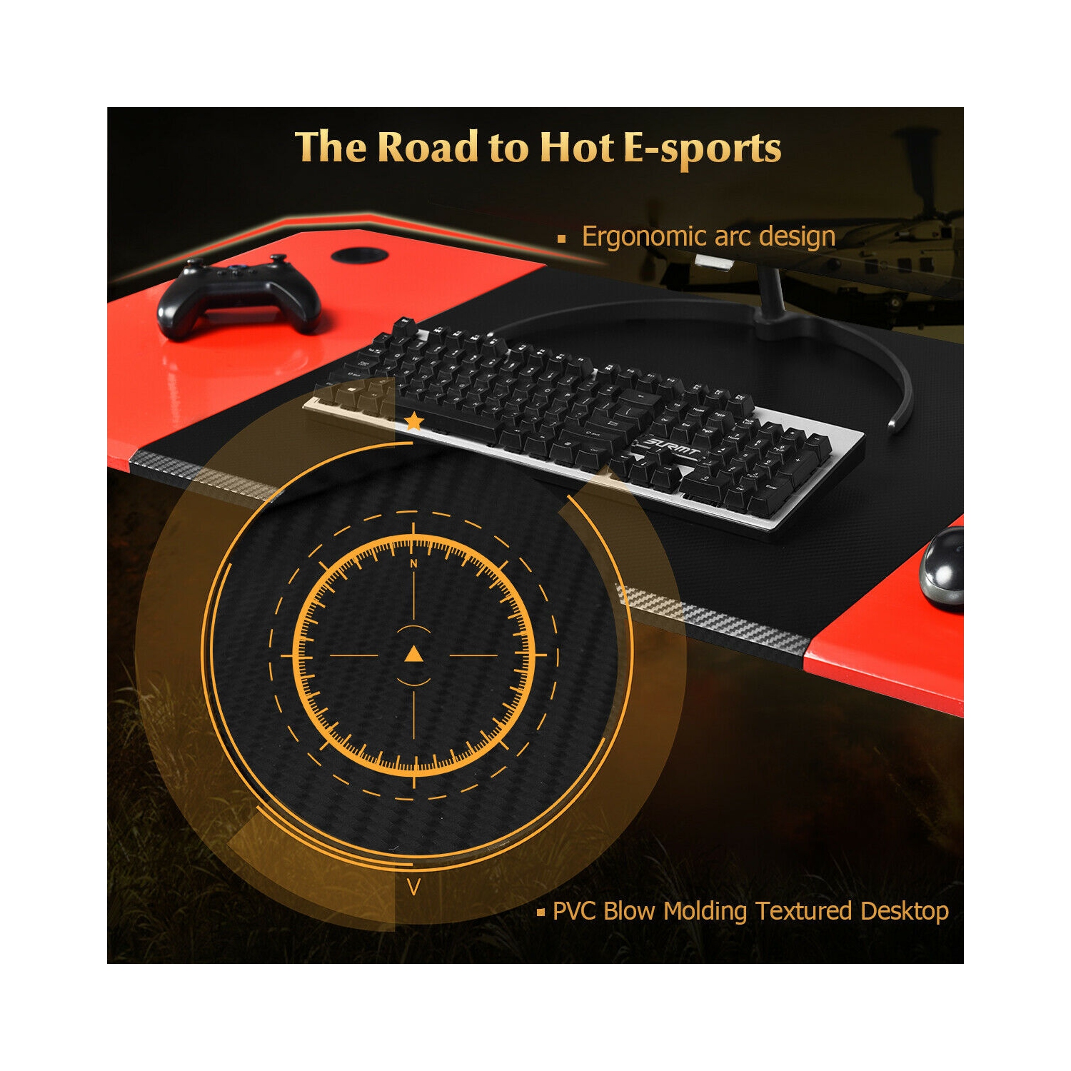 Gymax 47 inch Gaming Desk Z Shape Computer Desk w/ Storage for Cup Headphone Speaker