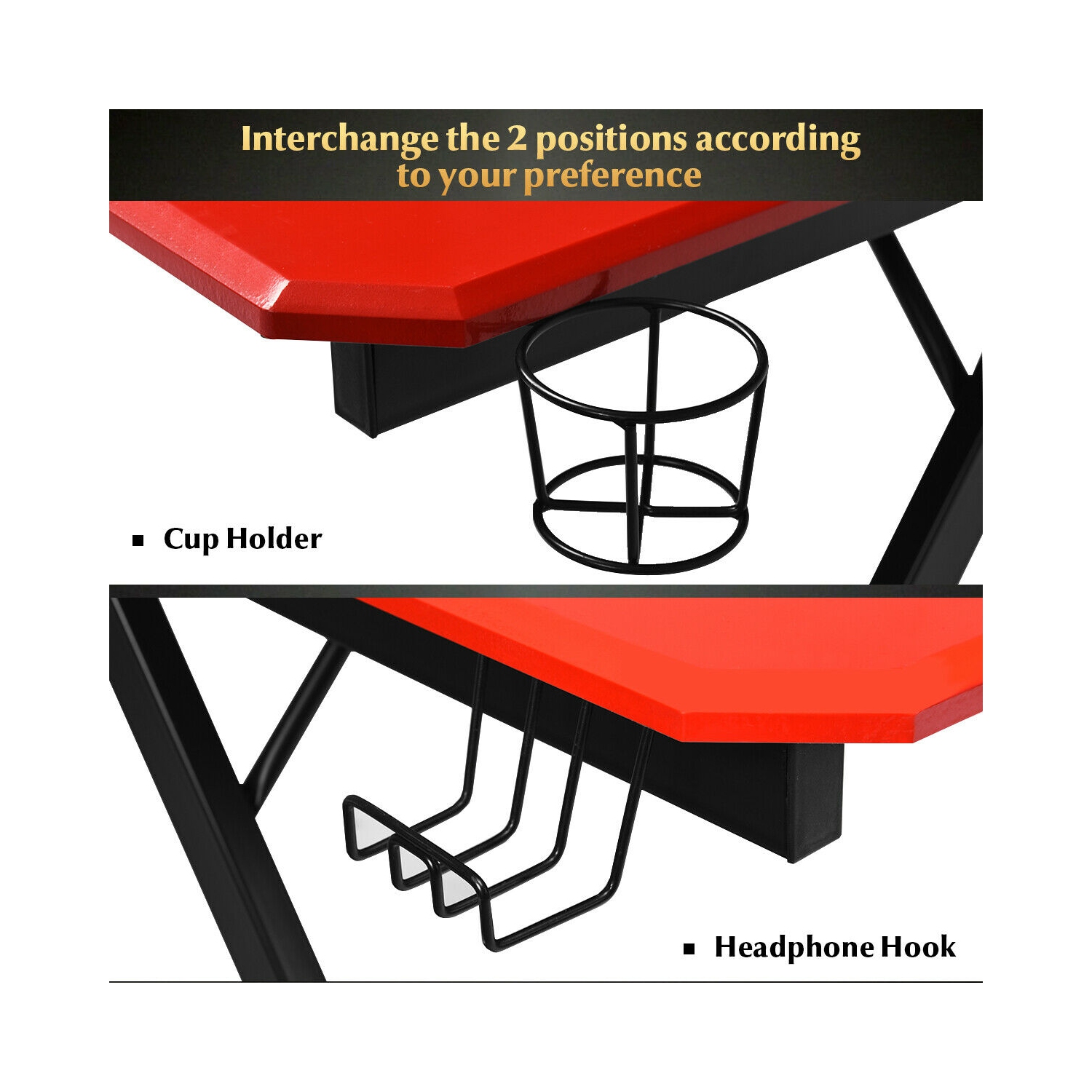 Gymax 47 inch Gaming Desk Z Shape Computer Desk w/ Storage for Cup Headphone Speaker