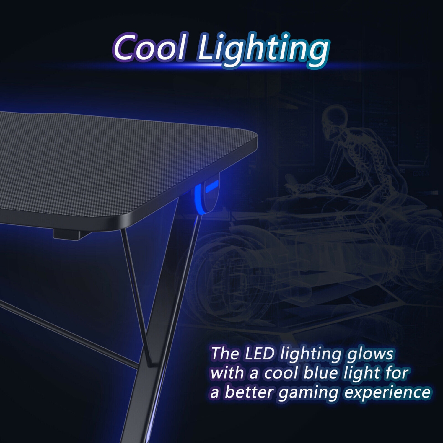 Gymax 43.5 inch Gaming Desk Z Shape Office PC Computer Desk Gamer Tables w/ LED Lights