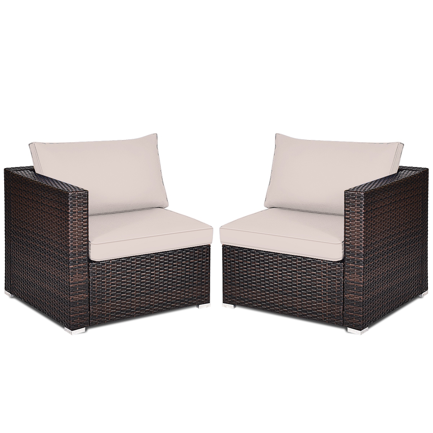 Gymax 2PCS Rattan Corner Sofa Set Patio Outdoor Furniture Set w/ 4 Beige Cushions